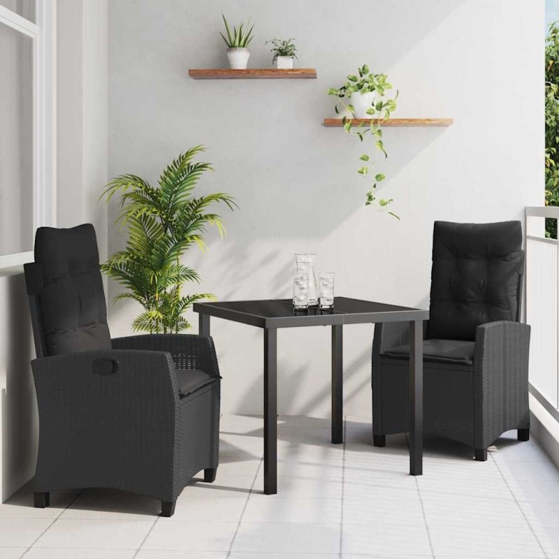 Ensemble de salle à manger pour jardin 3 pcs Noir polyrotin 563141563141