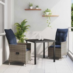 Ensemble table et chaises avec coussin 3 pcs Gris Rotin PE 563252563252