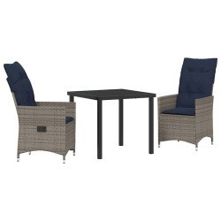 Ensemble table et chaises avec coussin 3 pcs Gris Rotin PE 563252563252