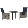 Ensemble table et chaises avec coussin 3 pcs Gris Rotin PE 563252563252
