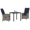 Ensemble table et chaises avec coussin 3 pcs Gris Rotin PE 563252563252