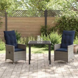 Ensemble table et chaises avec coussin 3 pcs Gris Rotin PE 563252563252