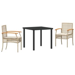 Ensemble de salle à manger pour jardin 3 pcs Beige et Noir 563263563263