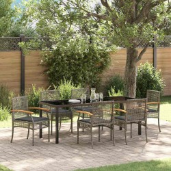 Ensemble de salle à manger pour jardin 7 pcs Gris et Noir Rotin 563273563273