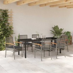 Ensemble de salle à manger pour jardin 7 pcs Gris et Noir Rotin 563273563273