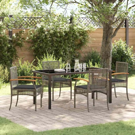 Ensemble de salle à manger pour jardin 5 pcs Gris et Noir Rotin 563284563284