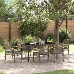 Ensemble de salle à manger pour jardin 7 pcs Gris et Noir Rotin 563285563285