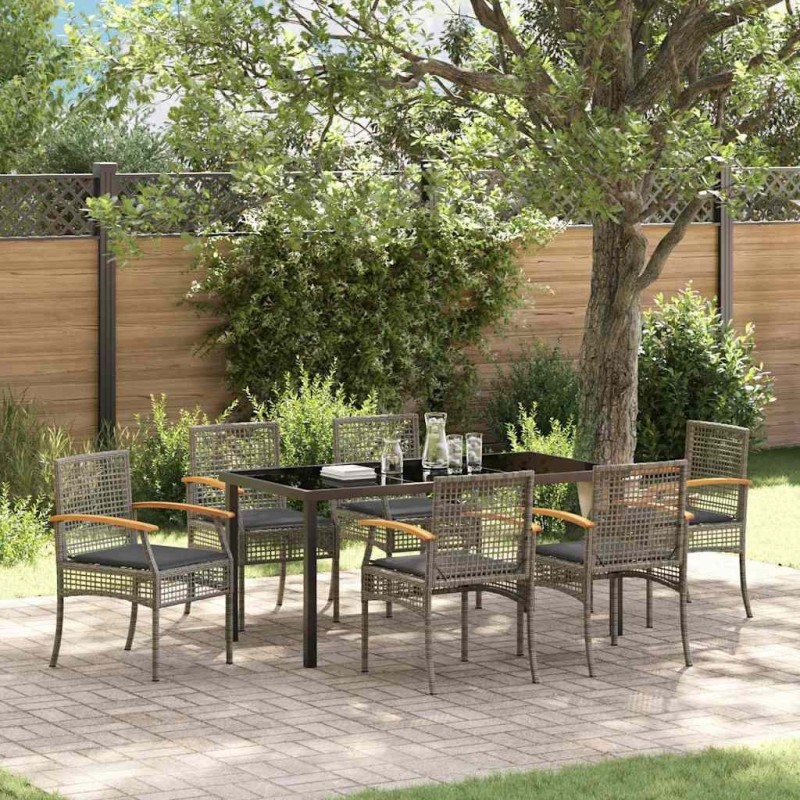 Ensemble de salle à manger pour jardin 7 pcs Gris et Noir Rotin 563285563285
