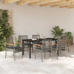 Ensemble de salle à manger pour jardin 7 pcs Gris et Noir Rotin 563285563285