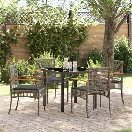 Ensemble de salle à manger pour jardin 5 pcs Gris et Noir Rotin 563287563287