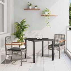 Ensemble de salle à manger pour jardin 3 pcs Gris et Noir Rotin 563313563313