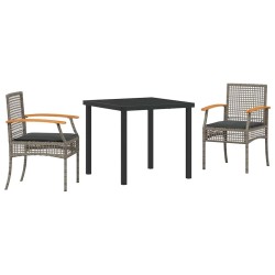 Ensemble de salle à manger pour jardin 3 pcs Gris et Noir Rotin 563313563313