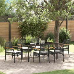Ensemble de salle à manger pour jardin 7 pcs Noir Rotin 563314563314