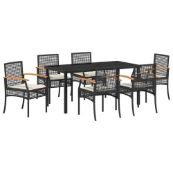 Ensemble de salle à manger pour jardin 7 pcs Noir Rotin 563314563314