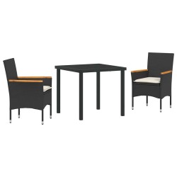 Ensemble de salle à manger pour jardin 3 pcs Noir polyrotin 563328563328