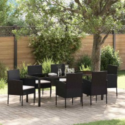 Ensemble de salle à manger pour jardin 7 pcs Noir polyrotin 563337563337