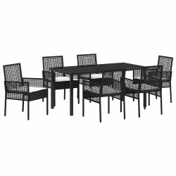 Ensemble de salle à manger pour jardin 7 pcs Noir polyrotin 563347563347