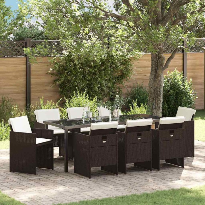 Ensemble de salle à manger pour jardin 9 pcs Marron polyrotin 563375563375