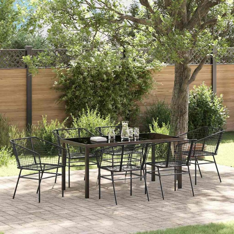Ensemble de salle à manger pour jardin 7 pcs Noir polyrotin 563377563377