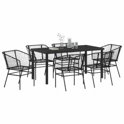 Ensemble de salle à manger pour jardin 7 pcs Noir polyrotin 563377563377