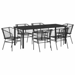 Ensemble de salle à manger pour jardin 7 pcs Noir polyrotin 563384563384
