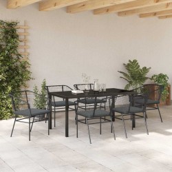 Ensemble de salle à manger pour jardin 7 pcs Noir polyrotin 563386563386