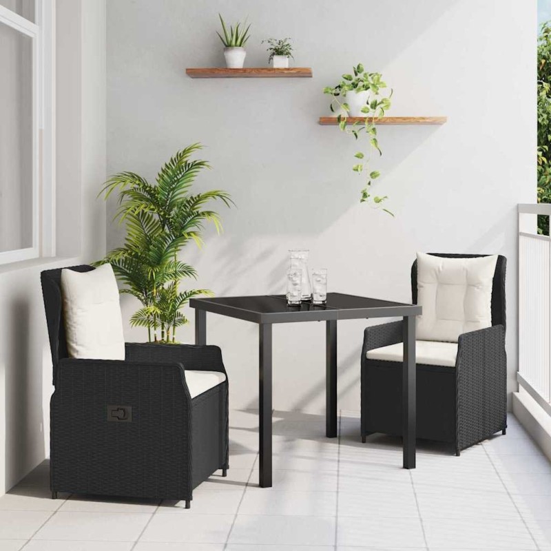 Ensemble de salle à manger pour jardin 3 pcs Noir polyrotin 563394563394