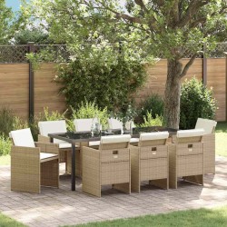 Ensemble de salle à manger pour jardin 9 pcs Beige polyrotin 563404563404