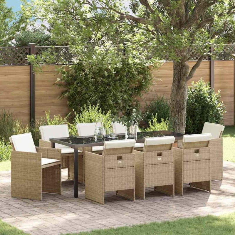 Ensemble de salle à manger pour jardin 9 pcs Beige polyrotin 563404563404
