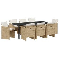 Ensemble de salle à manger pour jardin 9 pcs Beige polyrotin 563404563404