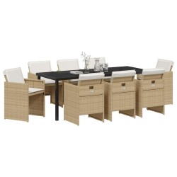 Ensemble de salle à manger pour jardin 9 pcs Beige polyrotin 563404563404