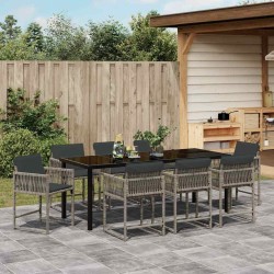 Ensemble de salle à manger pour jardin 9 pcs Gris polyrotin 563405563405