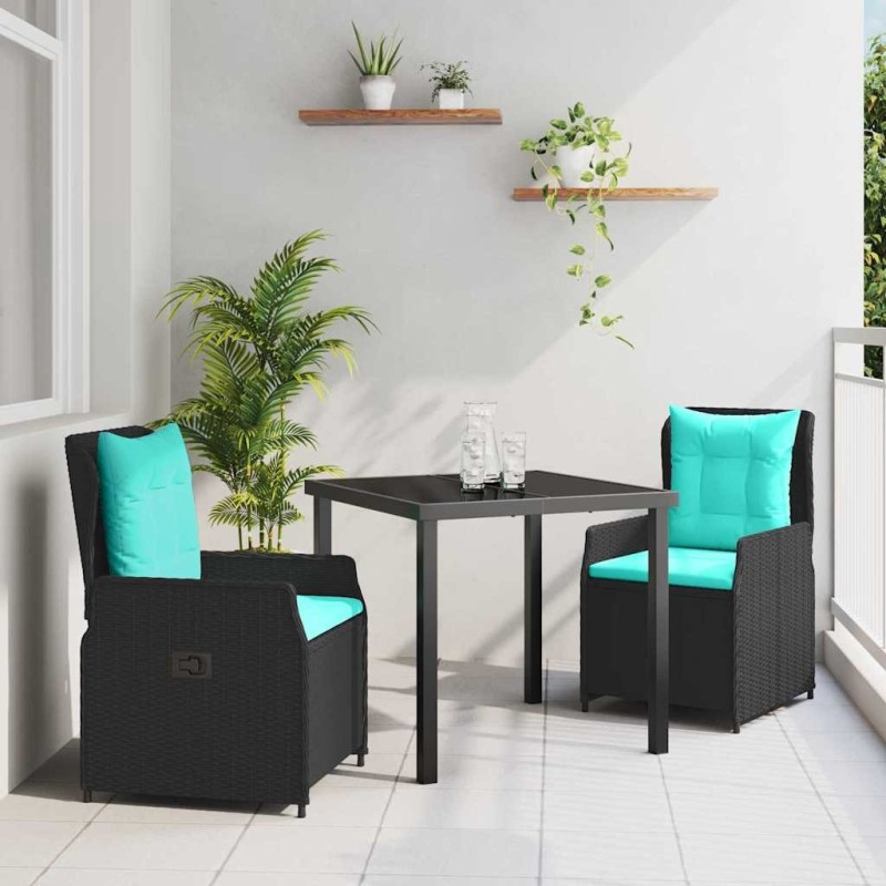 Ensemble de salle à manger pour jardin 3 pcs Noir Poly rotin 563443563443