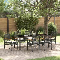 Ensemble de salle à manger pour jardin 7 pcs Noir Rotin 563448563448