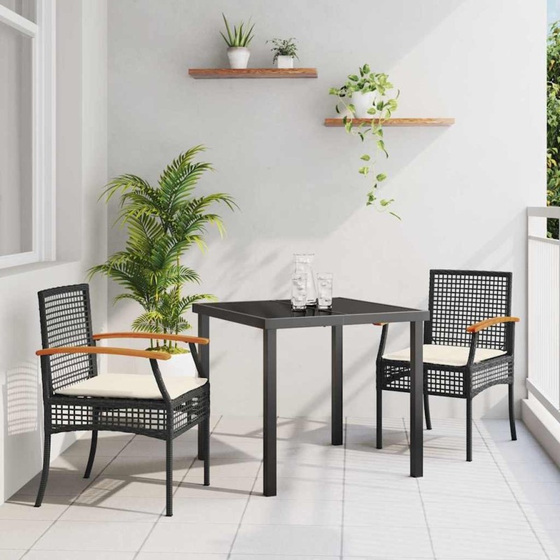 Ensemble de salle à manger pour jardin 3 pcs Noir Rotin 563455563455