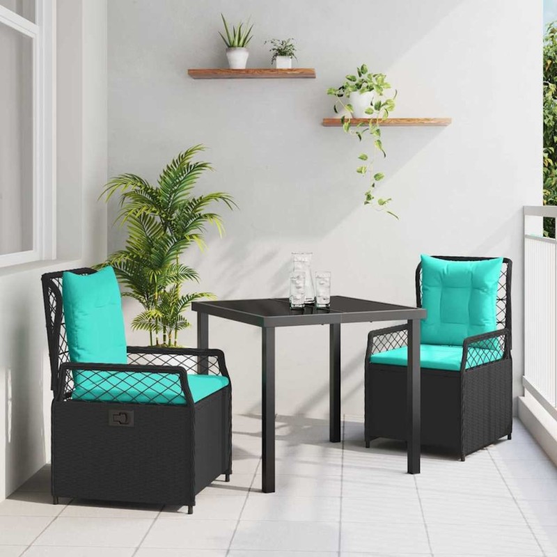 Ensemble de salle à manger pour jardin 3 pcs Noir polyrotin 563460563460