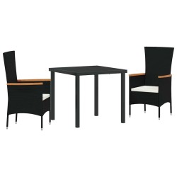 Ensemble de salle à manger pour jardin avec coussin 3 pcs Noir 563529563529