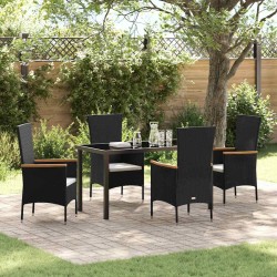 Ensemble de salle à manger pour jardin avec coussin 5 pcs Noir 563547563547