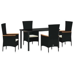 Ensemble de salle à manger pour jardin avec coussin 5 pcs Noir 563547563547