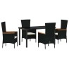 Ensemble de salle à manger pour jardin avec coussin 5 pcs Noir 563547563547