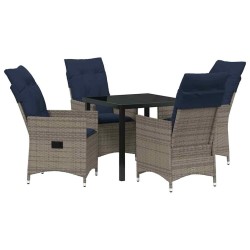 Ensemble table et chaises avec coussin 5 pcs Gris Rotin PE 563548563548