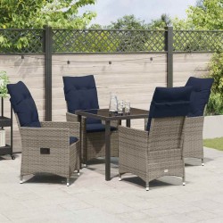 Ensemble table et chaises avec coussin 5 pcs Gris Rotin PE 563548563548
