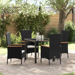 Ensemble de salle à manger pour jardin avec coussin 5 pcs Noir 563603563603