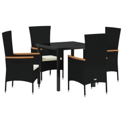 Ensemble de salle à manger pour jardin avec coussin 5 pcs Noir 563603563603