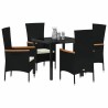 Ensemble de salle à manger pour jardin avec coussin 5 pcs Noir 563603563603