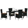 Ensemble de salle à manger pour jardin avec coussin 5 pcs Noir 563604563604
