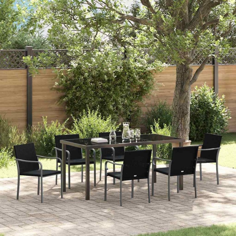 Ensemble de salle à manger pour jardin 7 pcs Noir et gris 563615563615