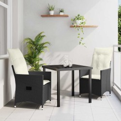 Ensemble de salle à manger pour jardin 3 pcs Noir polyrotin 563674563674