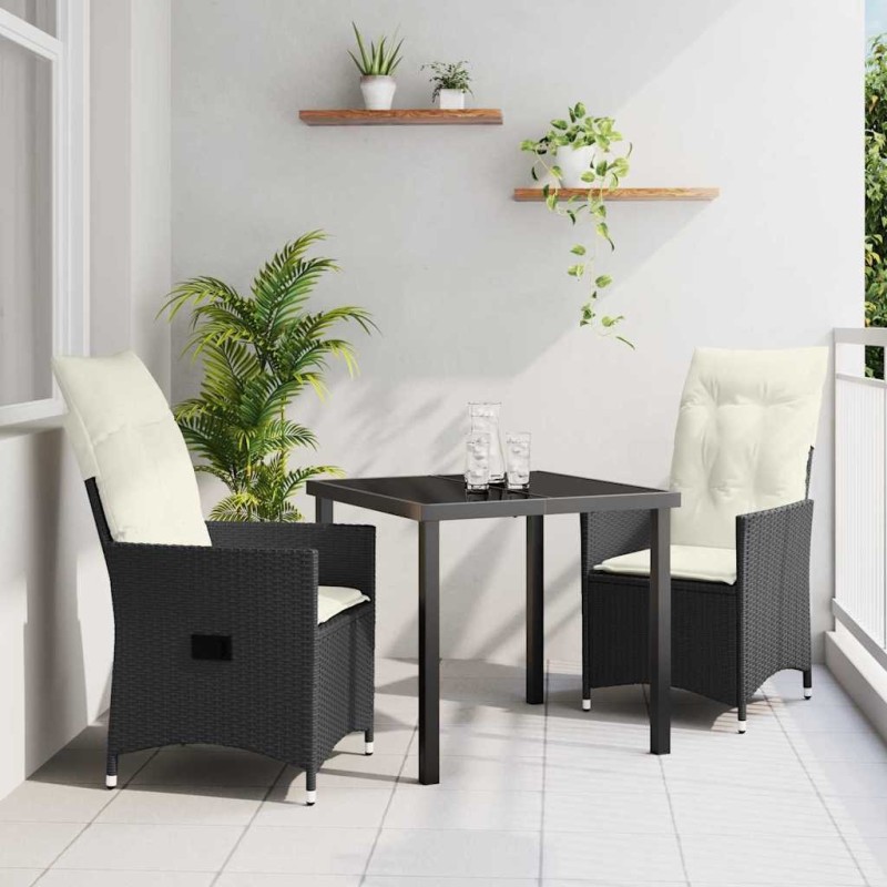 Ensemble de salle à manger pour jardin 3 pcs Noir polyrotin 563674563674