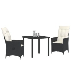 Ensemble de salle à manger pour jardin 3 pcs Noir polyrotin 563674563674